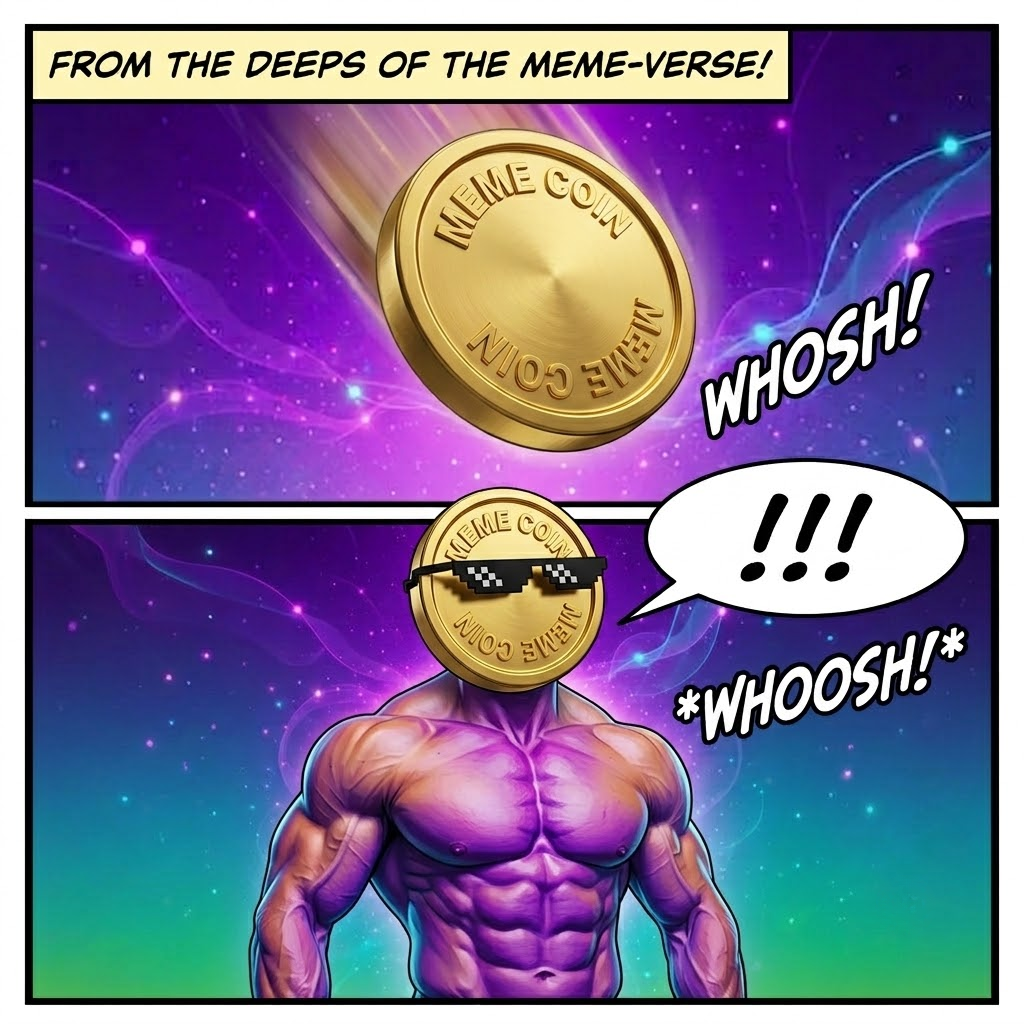 A coin falls from the meme-verse